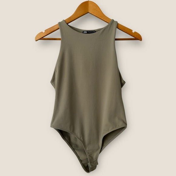 Zara Tops - Zara Khaki Sleeveless Bodysuit